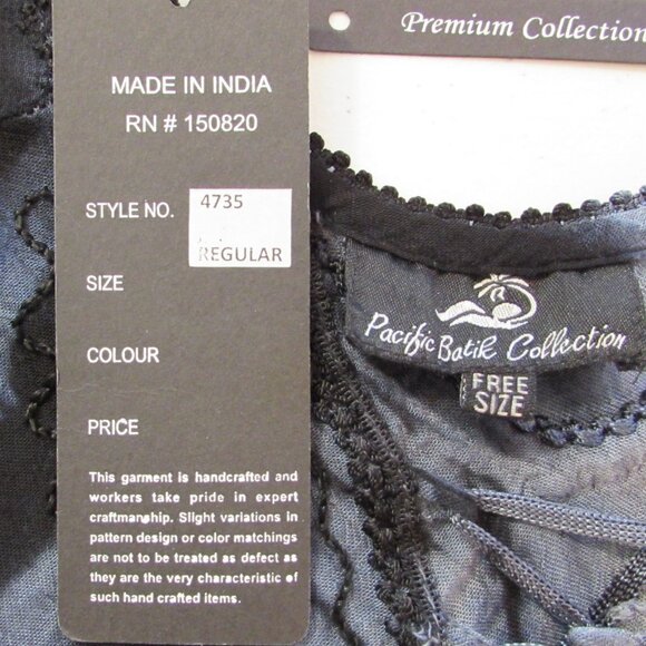 Pacific Batik Collection Tunic Top Free Size Blue Black Tie Dye Embroidered - Picture 5 of 15